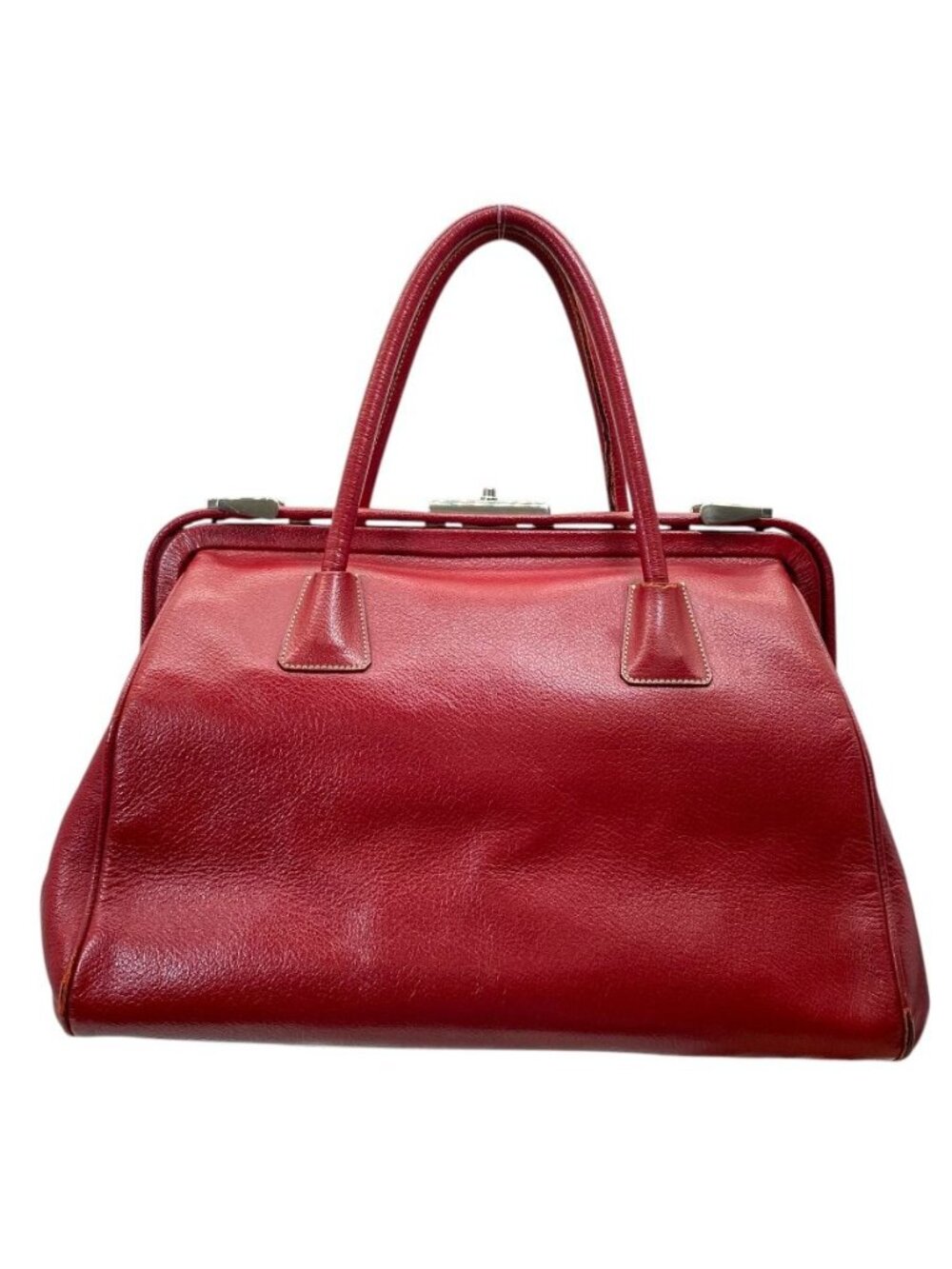 Prada Madras Cerniella Doctor's Leather Red Silver Lightweight Capacity - Picture 2 of 10